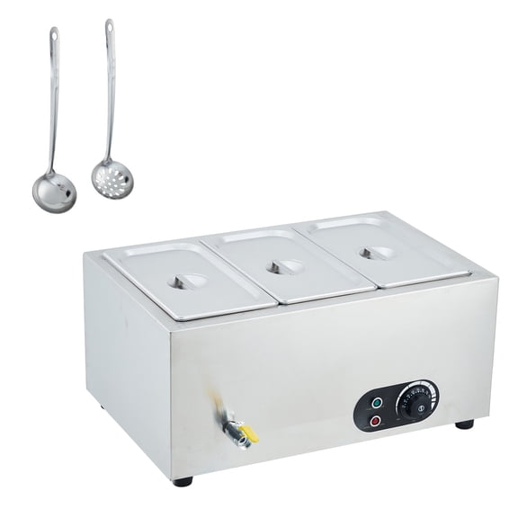 Commercial Electric Food Warmer, 3-Pan Stainless Steel Bain Marie Buffet Server, Catering Hot Food Warming Station for Restaurants, Parties & Banquets
