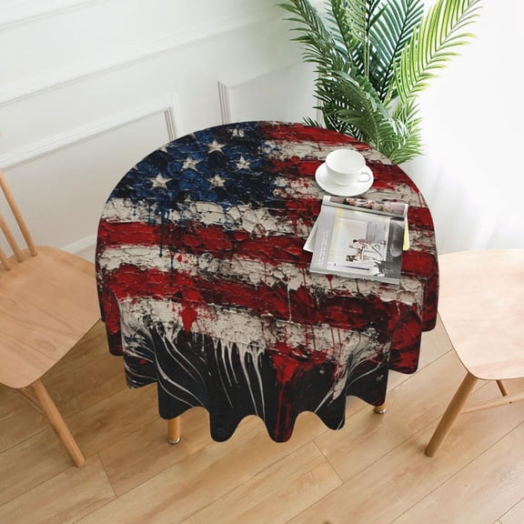 Artistic Splatter USA Flag Wall Decor Tablecloths Round 60 inch Fabric Table Cloth Cover for Dining Kitchen Wedding Party