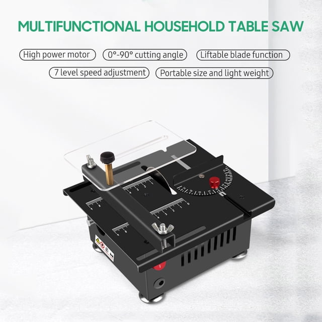 Mini de 100w Table Multi -Funcional Saw Mini escritorio Velocidad de Cortador de Sierra Eléctrica y Ángulo Cuchilla Elevable Ajusteable Profundido de Corte de 16 MM Con Cuchilla