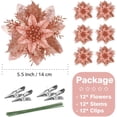 thumbnail image 3 of Christmas Poinsettia Artificial Flowers Decorations 5.5" Christmas Tree Wreaths Garland Decoration 12 Pcs Glitter Flowers Picks Decor for Xmas Wedding Party Ornaments (Rose Gold), 3 of 7