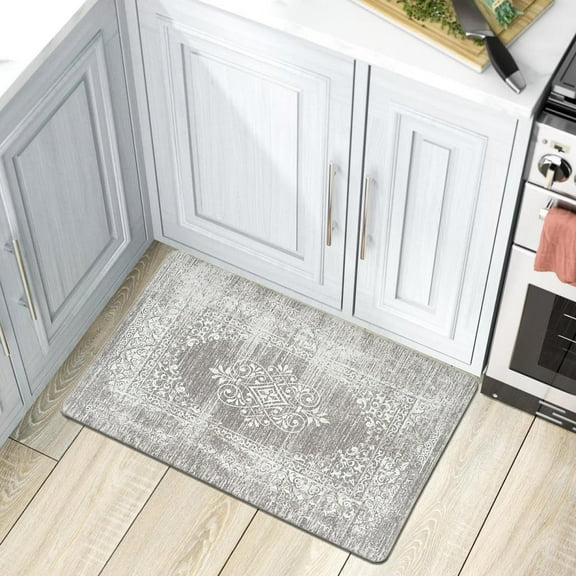 World Rug Gallery Distressed Traditional Vintage Design Anti Fatigue Kitchen, Laundry Room, Comfort Indoor Mat, Door Mat - Gray 18"x30"