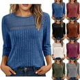 thumbnail image 5 of Fmbrln Womens 3/4 Sleeve Sweaters Tops Fashion Lace Patchwork Hollow Out Crew Neck Knitted Sweaters Casual Dressy Tunic Tops Red XL, 5 of 5