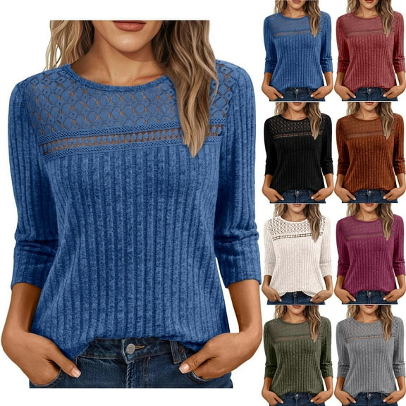 Miluxas Women's Casual 3/4 Sleeve T-Shirts Round Neck Cute Tunic Basic Tees Blouses Loose Fit Pullover Top Red XL(XL)