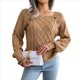 thumbnail image 3 of Suéteres Casuales de Punto con Estampado de Leopardo para Mujer, Suéteres de Larga con Cuello Redondo Caqui M, 3 of 9
