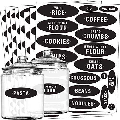 talented kitchen pantry labels - 158 preprinted chalkboard pantry labels kitchen sticker. black chalk, water resistant, write-on, reusable jar label ...