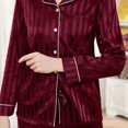 thumbnail image 4 of HEARTNICE Women Satin Pajamas Set, Long Sleeve Silk Pajamas for Women Striped Button Down 2-Piece Pj Set （Burgundy Stripe, XX-Large）, 4 of 5