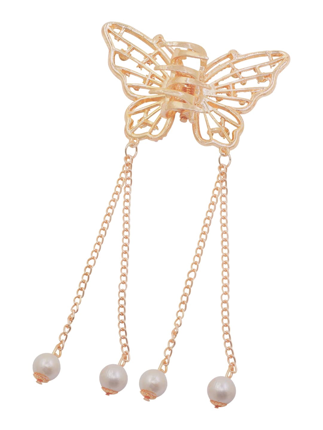 Radhna Crystal Pearl & Stone Rose Gold Plated Butterfly Hair Clip Tassels Hair Pins Shine Party Jewellery - Hair Clips For Girls & Women Pack of 1