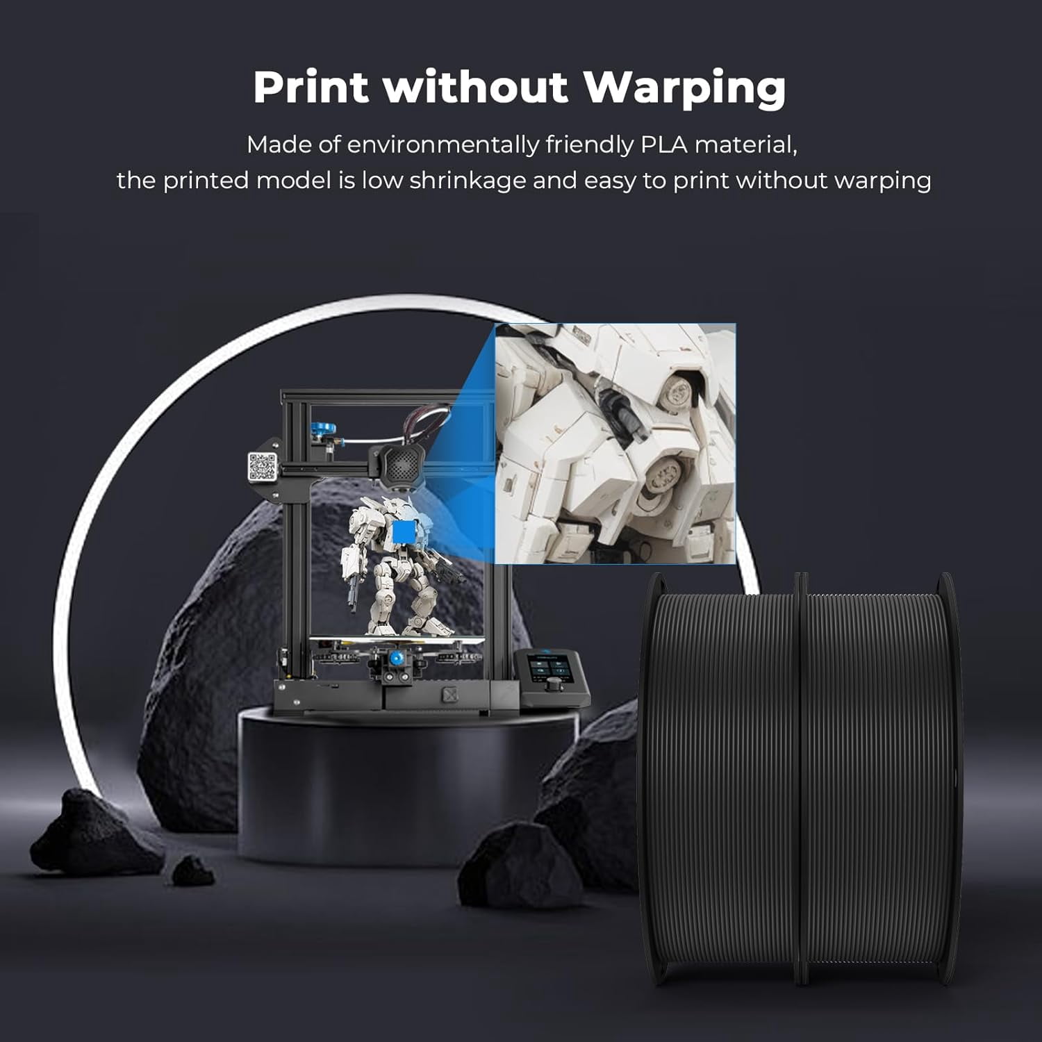 2-Pack Creality 3D Printer Filament, 1.75mm PLA Filament Bundle 2kg for 3D Printing, Ender PLA Filament No-Tangling, Strong Bonding & Overhang Performance, Accuracy +/- 0.02mm, Black & Black