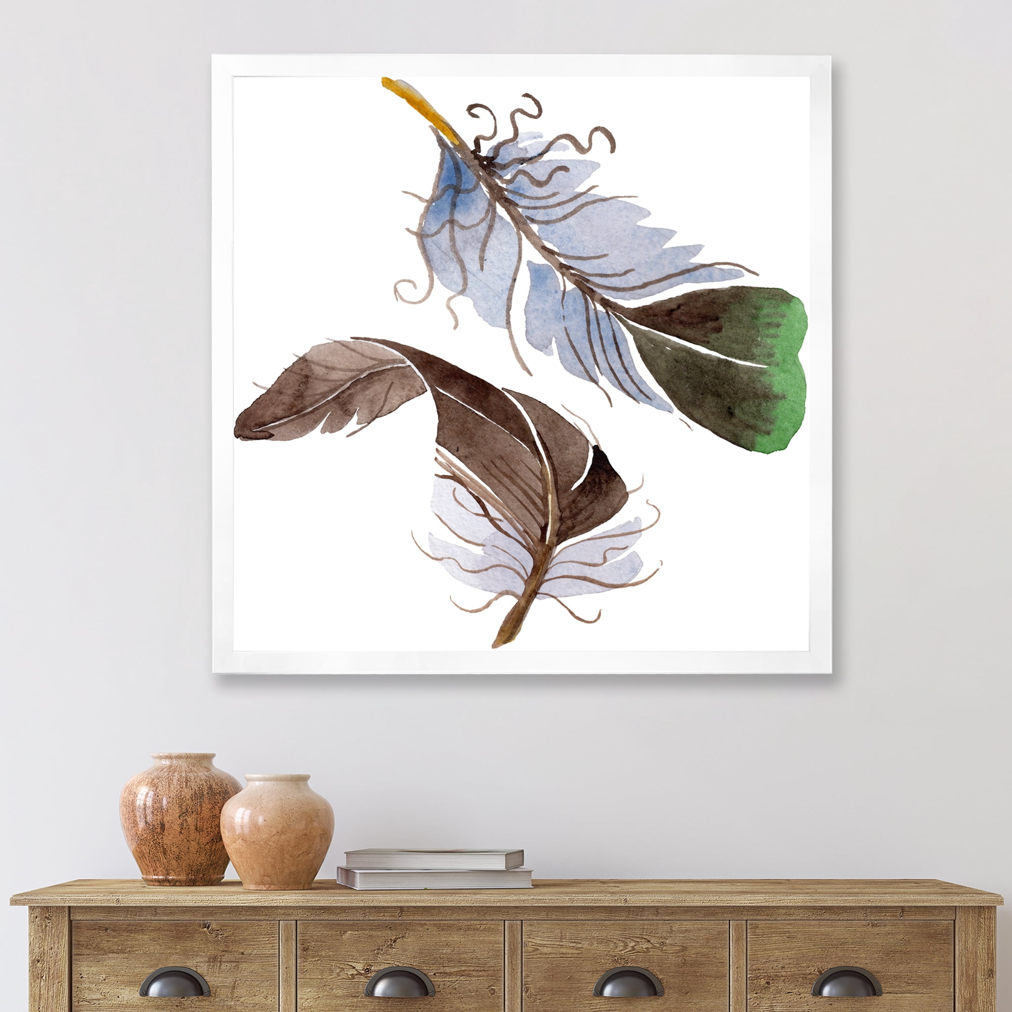Designart 'Abstract Green Bird Feather From Wing' Bohemian & Eclectic Framed Art Print