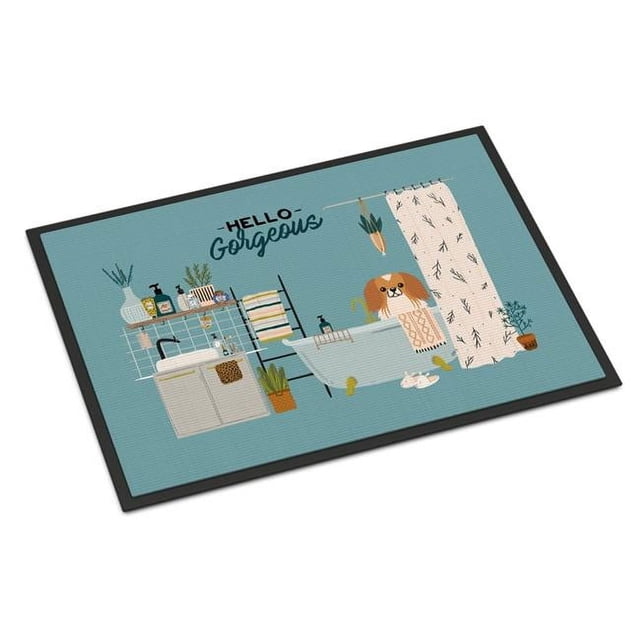 Carolines Treasures CK7525MAT 18 x 27 Po Rouge Blanc Pekingese dans Baignoire Tapis Intérieur Ou Extérieur