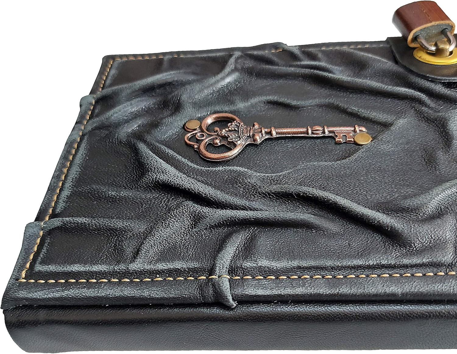 Antique  Handmade Leather Journal with Lock  Genuine Leather Diary Acid- Chamois Paper 384 Pages, 9 x 6.7 inches Antique Padlock Journal for Writing Diary With Lock