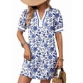 thumbnail image 3 of Summer Dresses for Women Boho Floral Puff Short Sleeve V Neck Trim Casual Mini Dress Sundress Orchid XL, 3 of 9
