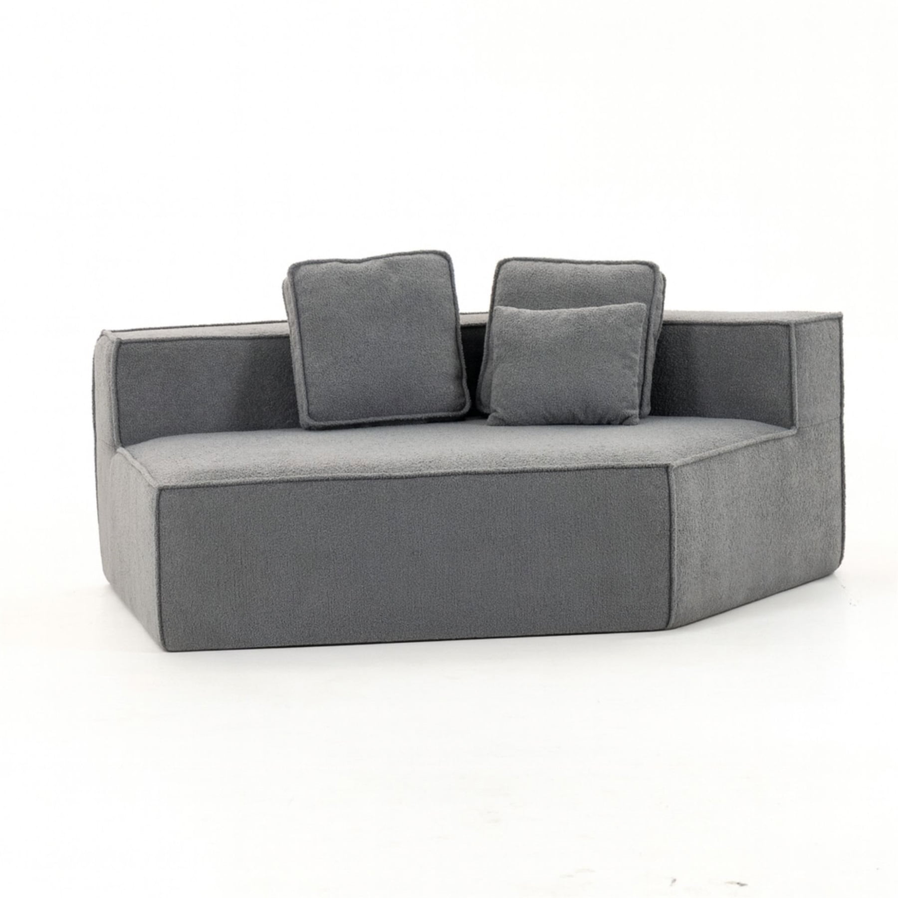 Hommoo Teddy Fleece Single Sofa Chair,Compressed Modular Floor Couch with Wide Seat and 3 Back Cushions, Soft All-Foam Support, Cozy Lounge Chair for Home, Kids & Pets, Right Side, Blue Gray