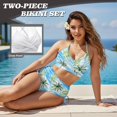 thumbnail image 4 of Garronmavis Women's High Waisted 2 Piece Bikini Set Tropical Palm Trees Twist Front Crisscross Tie Back Bathing Suits Tummy Control Thong Swimwear for Beach Vacation, 4 of 6