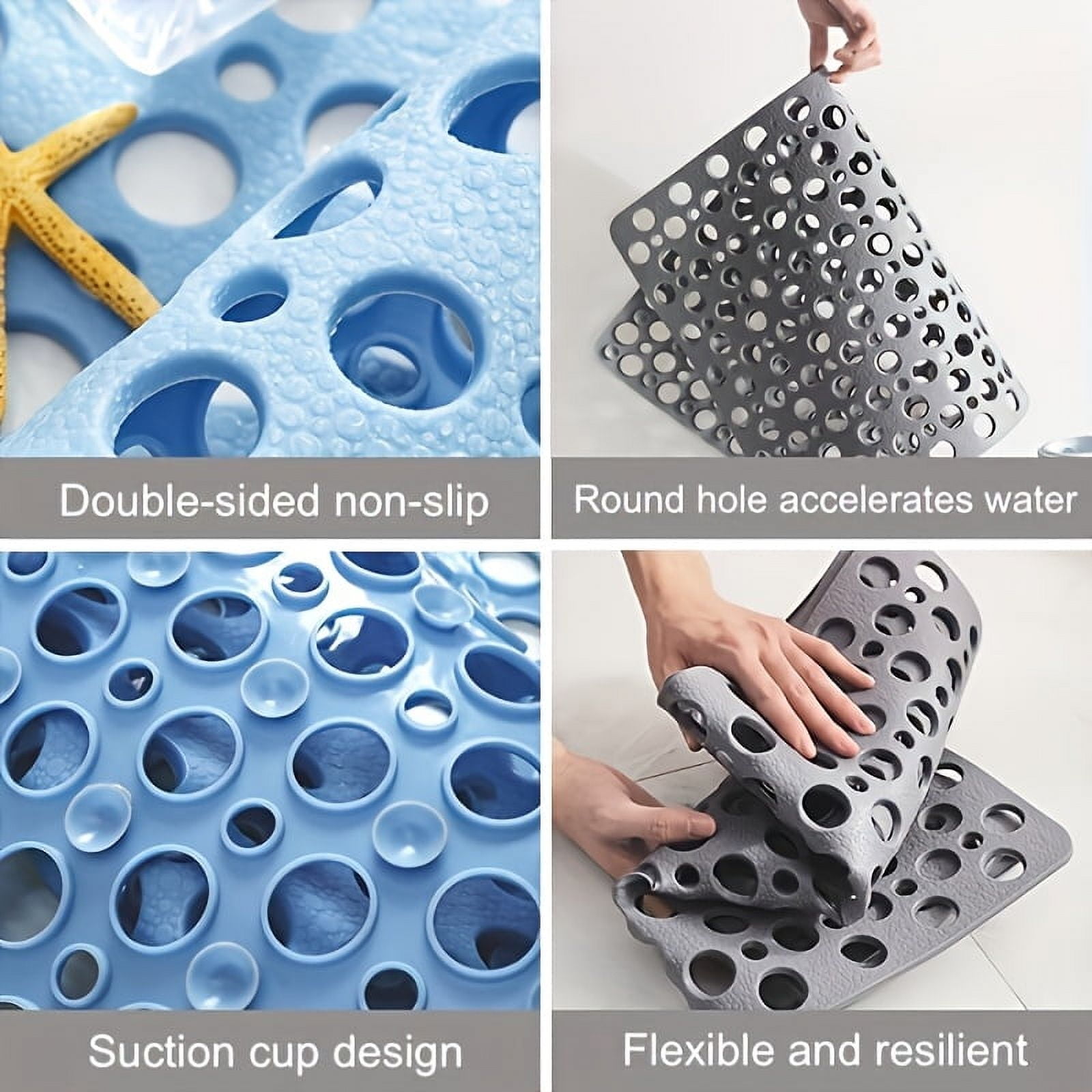 Non Slip Bathtub and Shower Mat with Suction Cups and Drain Holes, quick-drying shower mat with round hole design, Soft Machine Washable Non Slip Bath Mat for Tub, Shower Mats for Inside Shower.