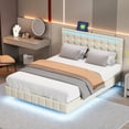 thumbnail image 3 of Queen Size Floating Bed Frame with LED Lights and USB Charging, Modern Upholstered Platform Led Bed Frame, No Box Spring Needed, Easy Assemble (Beige), 3 of 9
