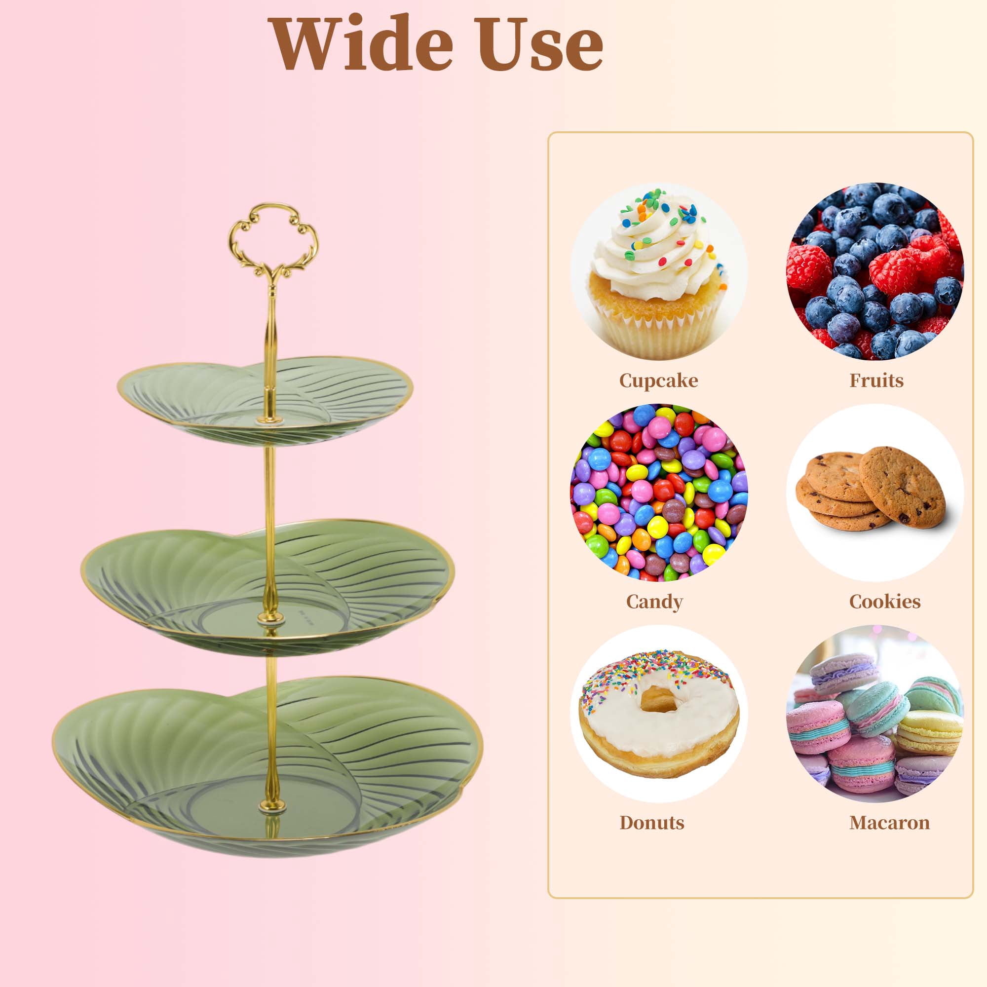 Unique Bargains 3 Tier Dessert Cupcake Stand Holder with Tiered Tray Green