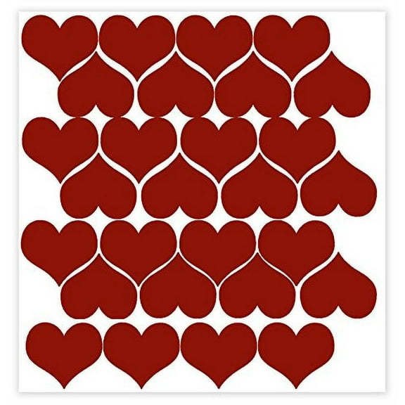 Heart Wall Vinyl Stickers for Home Decor 2-Inch Peel-N-Stick, Red, 28-Piece
