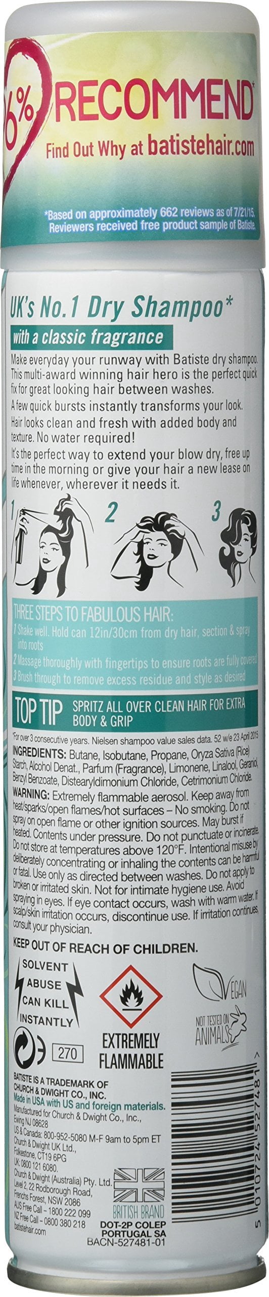 Batiste Shampoo Dry Original 6.73 Ounce 199ml 3 Pack