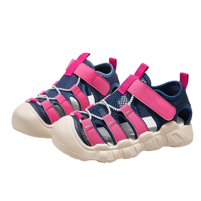 Wdgfv Sandales de Randonnée et d'Eau pour Filles à Bout Fermé, Respirantes, Faciles à Enfiler, Confortables, Rouges, 10-10,5 Ans