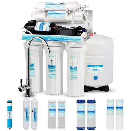 Geekpure 5-Stage Reverse Osmosis Water Filter System with Booster Pump and Extra 4 Filters-75GPD