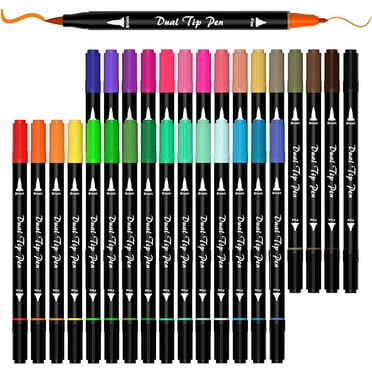 Dual Tip Brush Pens Art Markers, Shuttle Art 30 Colors Dual Tip Calligraphy Pens Fine and Brush Dual Tip Markers Set Perfect for Adult Artist Calligraphy Hand Lettering Journal Doodling Writing
