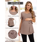 Short Sleeve Maternity Clothes for Women Tie Front Maternity Tops Pregnancy Shirts