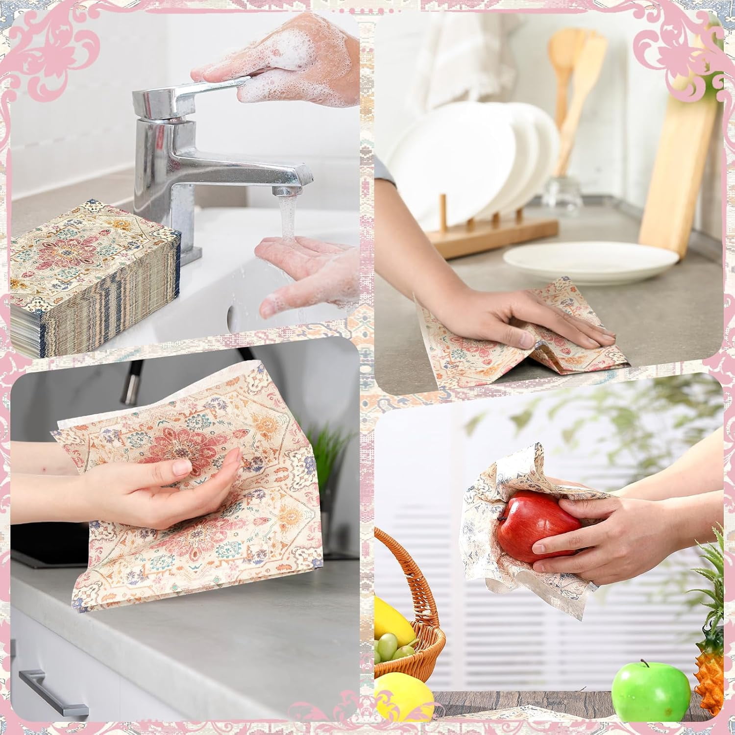 100 Pcs Vintage Boho Napkins Paper Guest Towels 2 Ply Decoupage Napkins Disposable Decorative Hand Towel for Bathroom Kitchen Wedding Party Dinner(Multicolor)
