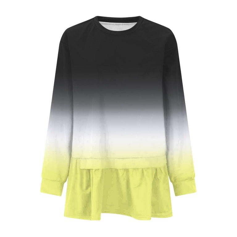 Long Sleeve Babydoll Dress for Women Layered Ruffled Hem Rainbow Stripe  Color Block Casual Loose Shift Dress Yellow M - Walmart.com
