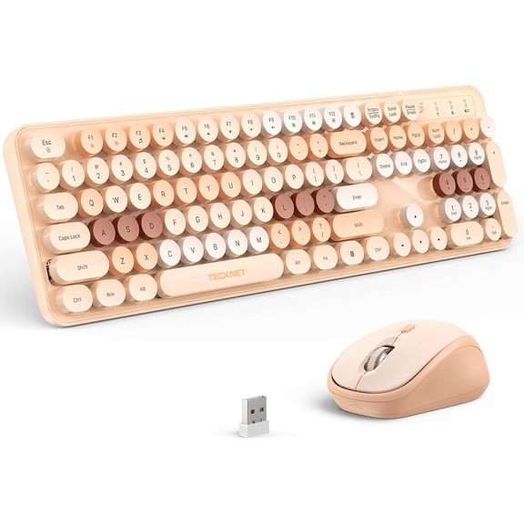 TEIMA Colorful Wireless Keyboard & Mouse Combo, Dual Bluetooth & 2.4G, Quiet Retro Typewriter Style, Full Size Bubble Keyboard with Number Pad, Aesthetic Desk Set for Laptop/PC/Office