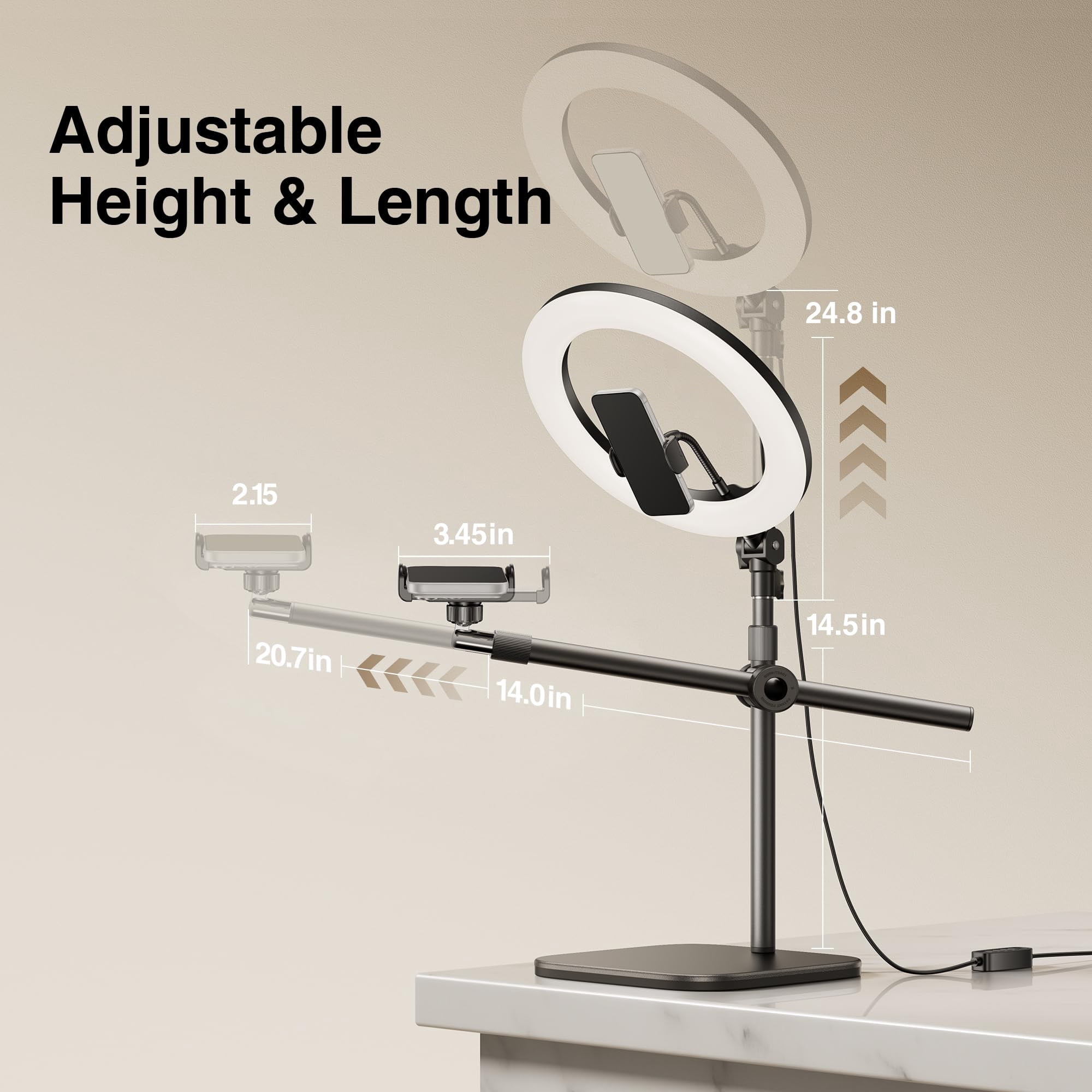 Overhead Phone Mount  Camera Stand [anti-shaking] With 10.5" Ring Light Desk For Video Recording Zoom Meeting