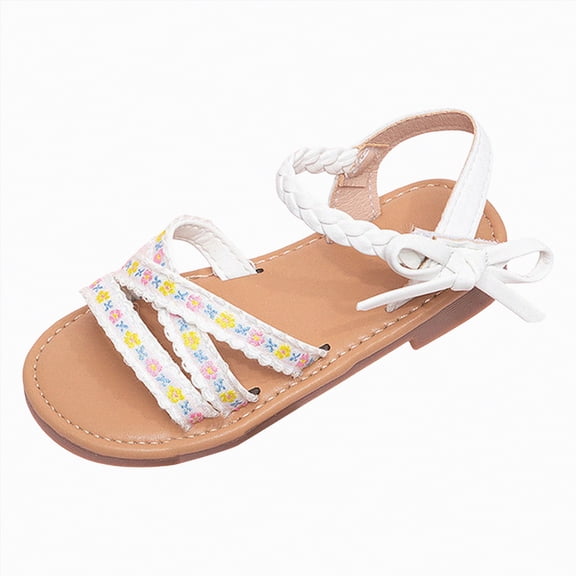 Duqingm Girls Dress Sandals Toddler Girls Summer Sandals Breathable Walking Flower Shoes Lightweight Sport Sandals Toddler Sneakers White,11