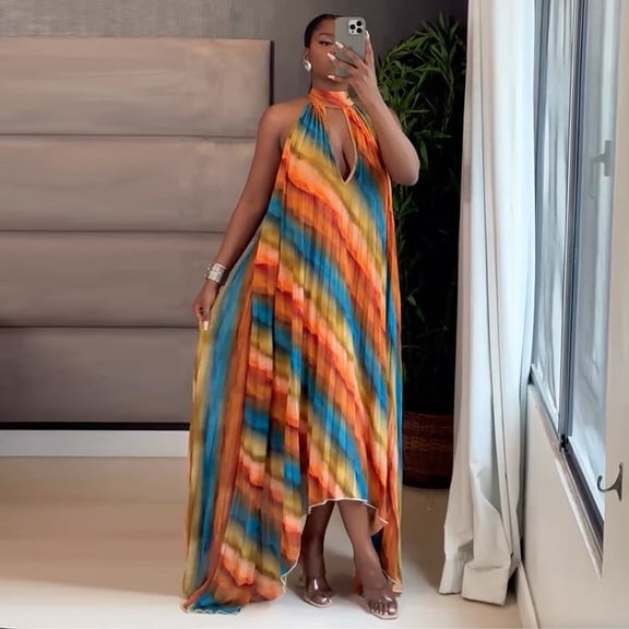 Vibrant Rainbow Striped Maxi Dress