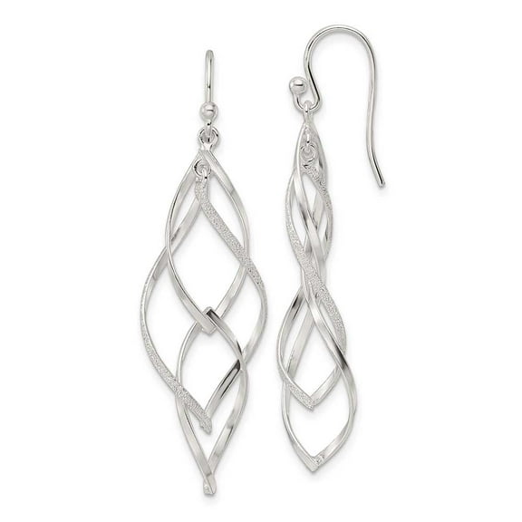 Finest Gold Sterling Silver Polished & Lasered Texture Twisted Dangle Hook Earrings