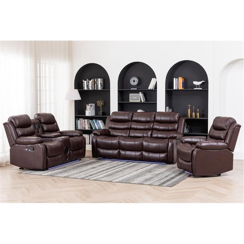 Pemberly Row Leather Multi Functional Sofa Set Reclining Living Room Set Brown