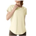 thumbnail image 1 of Camisas de Cuello de Tripulación de Manga Corta para las Mujeres, Moda Casual Color Sólido, Blusas de Cuello Redondo de Yoga Deportivo, 1 of 4