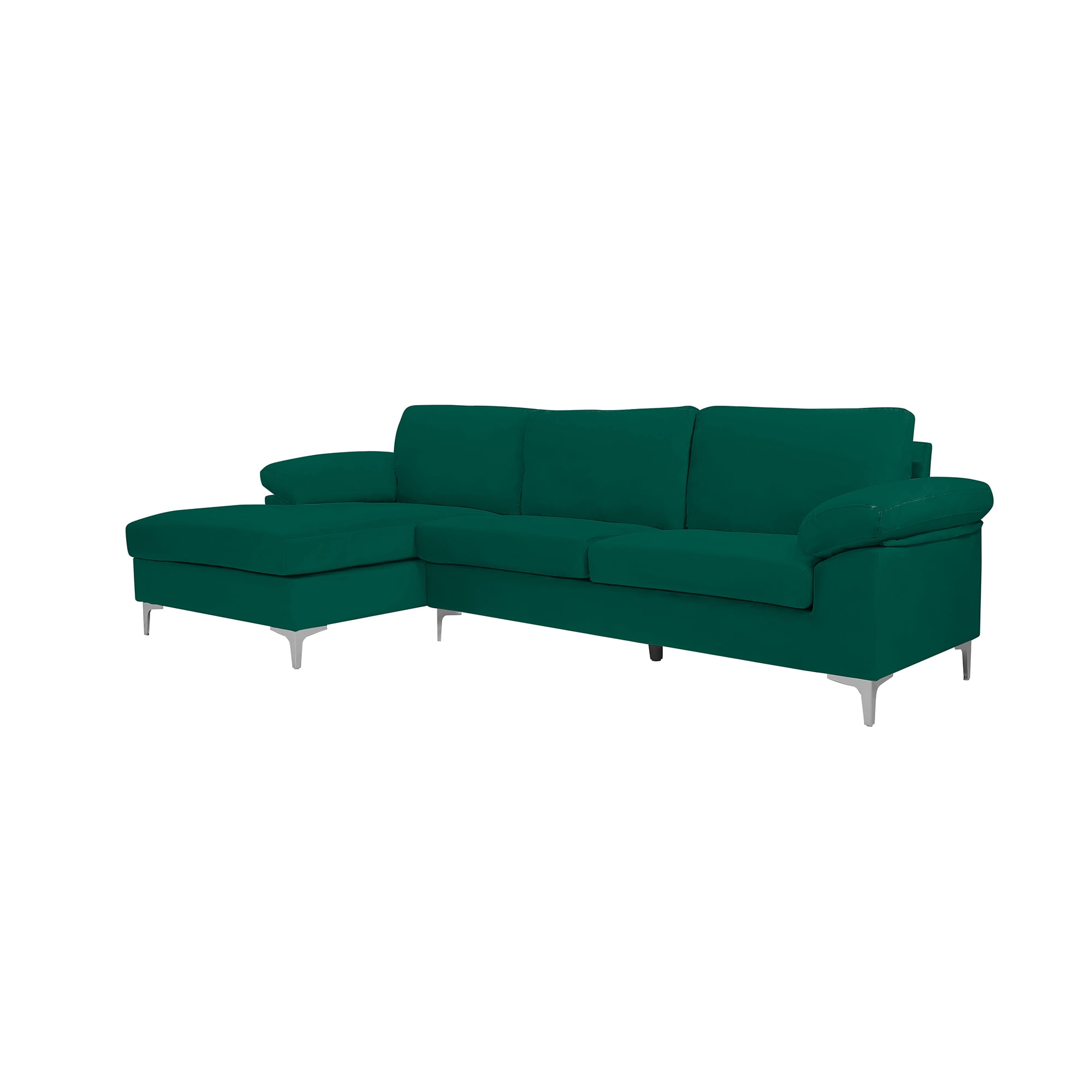 Modern Upholstered Velvet Sofa with Sectional Chaise Sofa Bed Chrome
