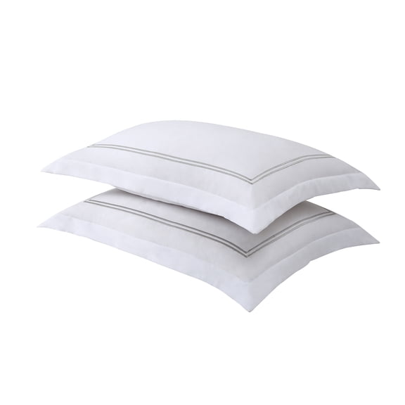Lux Hotel FRE27502SILV07 Baratta Stitch on White Tailored Microfiber Sham Silver - Standard - Pack of 2