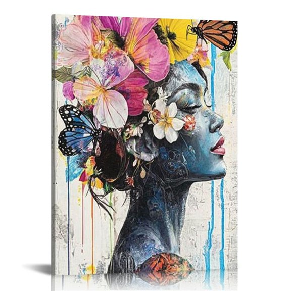 Acheng Wall Art African Art Pictures for Bedroom Wall Decor Above Bed Colorful Flower Wall Decor Black Queen Wall Art Prints Butterfly Painting for Living Room Wall Decorations Office Artwork 12x16 in