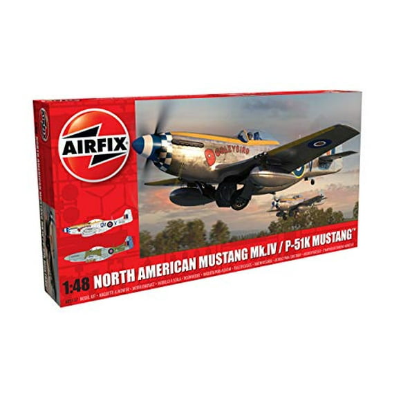 Airfix North American Mk Iv/P-51K Mustang 1: 48 WWII Military Aircraft Plastic Model Kit, Unpainted