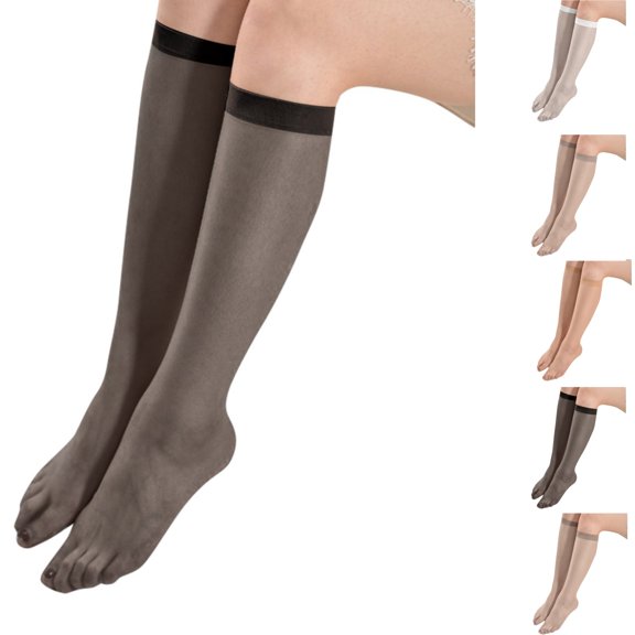 HAJWOH Women's Sheer Knee High Stockings Nylon Stocking Wide Band Non-Slip Hosiery