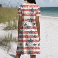 thumbnail image 5 of Women's 4th of July Patriotic Dress, Women Independence Day Theme Round Neck American Flag Print Sundress, Short Sleeve Loose Fit Casual Dress with Pockets,Wine S, 5 of 5