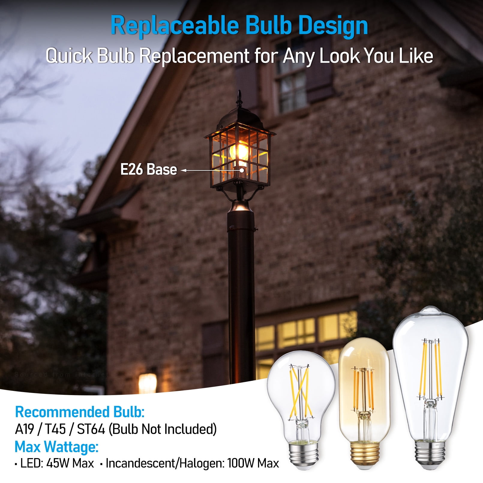 2 Pack Dusk to Dawn Outdoor Post Lantern, 17 Inch Grid Pillar Light with Pier Mount Base, E26 Base, Black