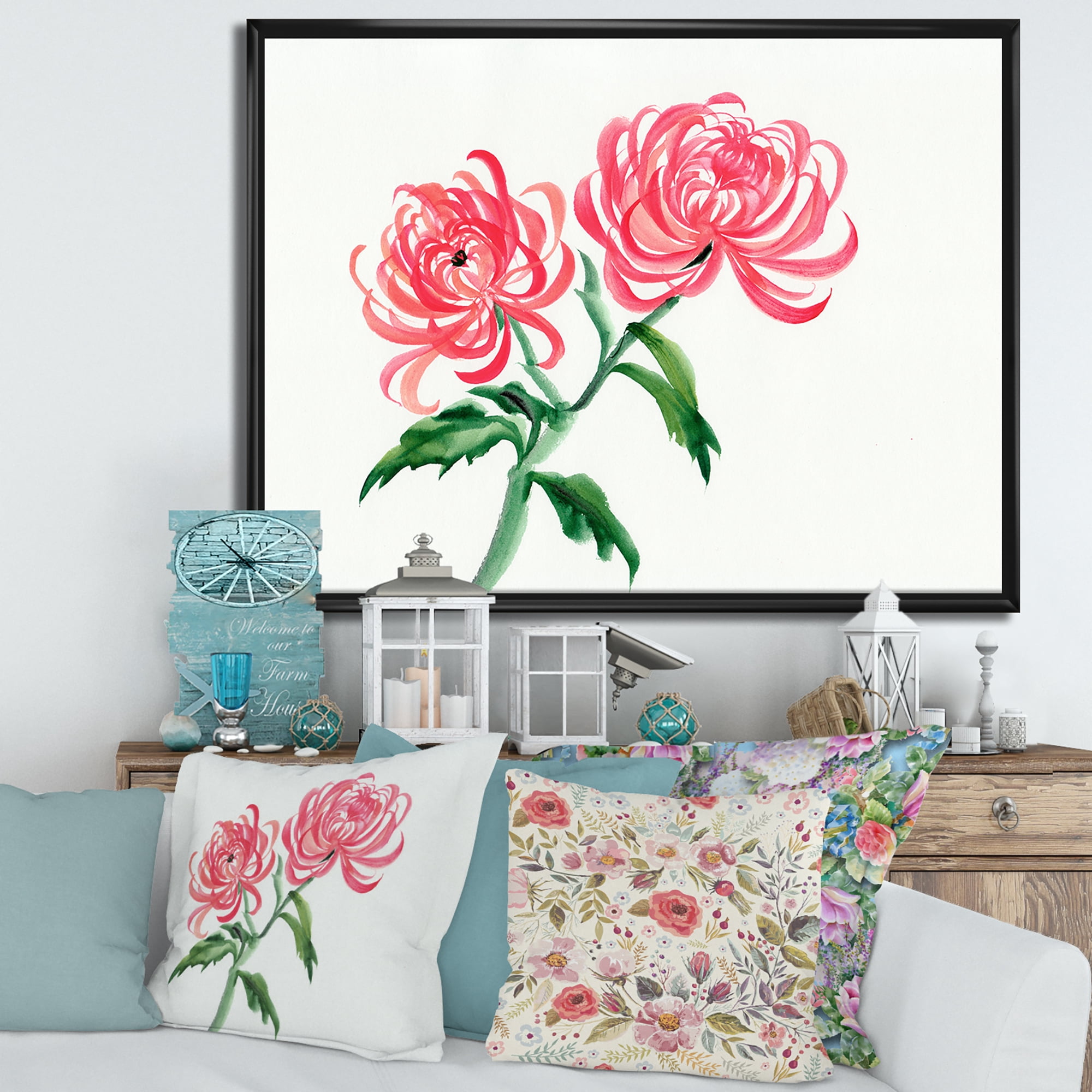 Designart 'Ancient Purple Chrysanthemum Flower' Traditional Framed Canvas Wall Art Print