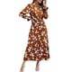 thumbnail image 1 of Vestido PRETTYGARDEN Midi Boho con Estampado de Hojas Marrón XXL, 1 of 6