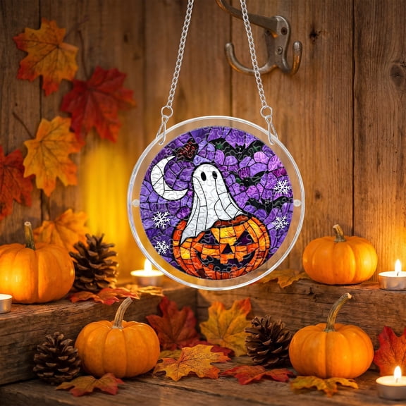 Halloween Sun Catcher for Window Hanging, Wooden Puzzle Ghost Witch Acrylic Stained Glass Decor for Windows Door Wall, House Warming Gift for Puzzle Lovers by MPOISVA