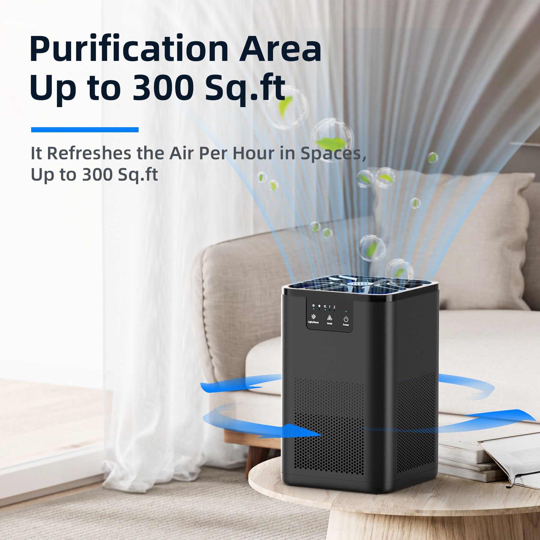 ALROCKET Air Purifier,Hepa Air Purifier Filter for Bedroom,Pet Dander,Odors,Air Cleaner for 300 Sq.ft,Black