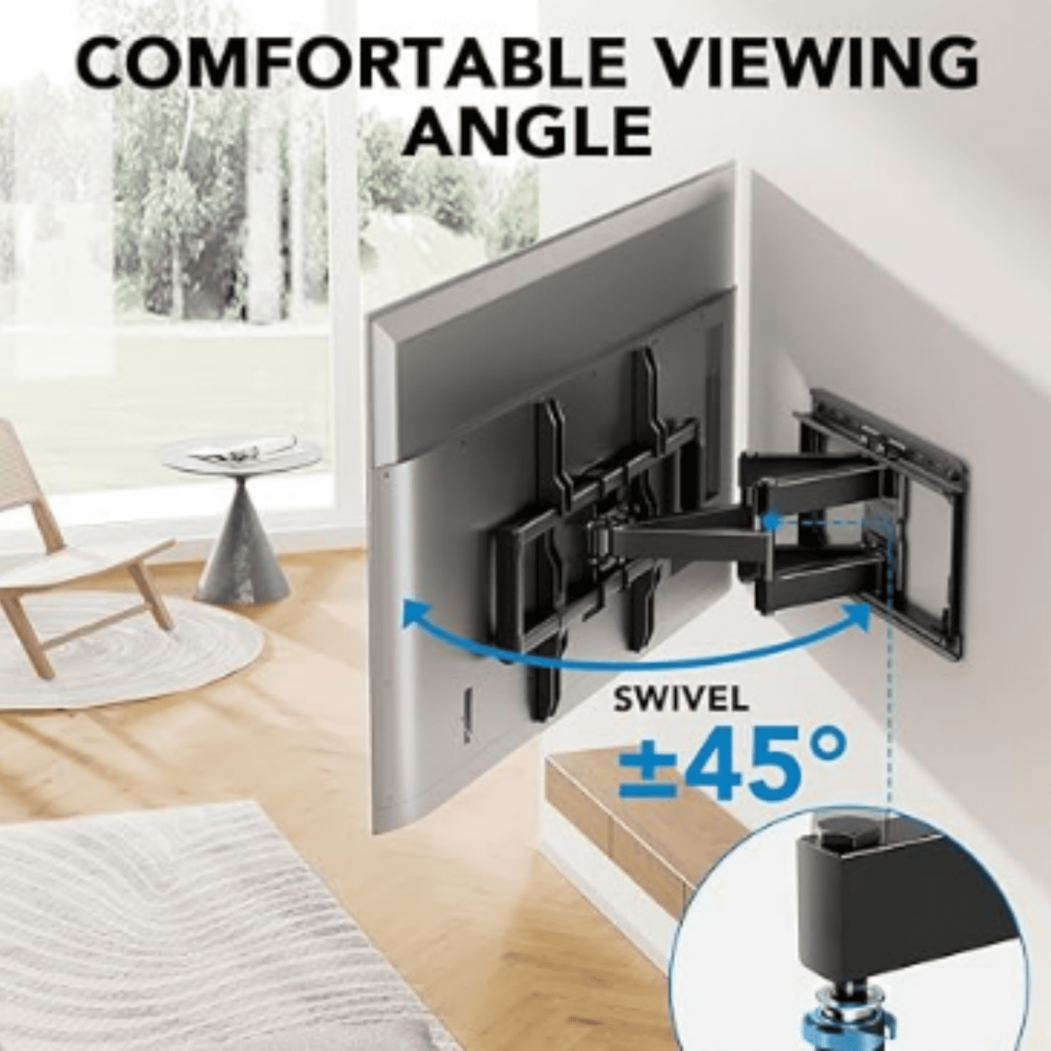 Full Motion TV Wall Mount for 42-85 inch Flat Screen LED TV up to 132lbs Swivel Dual Articulating Arms Mount, Tool-Free Tilt Bracket Max VESA 600x400mm, Fits 8” 12” 16" Wood Studs