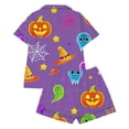 thumbnail image 5 of Landzoo Halloween 2 Piece Big Boys Girls Pyjamas Pumpkin Skull Print Short Sleeve Notch Neck Nightwear With Shorts Set Fall Comfortable Pajamas For Kids Size 7-8 Years Purple, 5 of 5