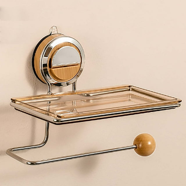 GUANGHONG Suction Cup Toilet Paper Holder Wall Mounted Toilet Paper Holder Household Roll Paper Holder Walnut Perforation Storage Rack Cover for Counter Space